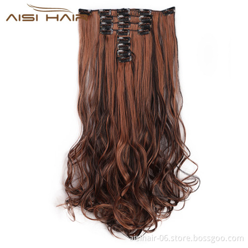 Aisi Hair 8 Pcs 18 Clips Long Wavy Full Head High Temperature Multicolor Clip In Hair Extensions Synthetic Hair Extensions